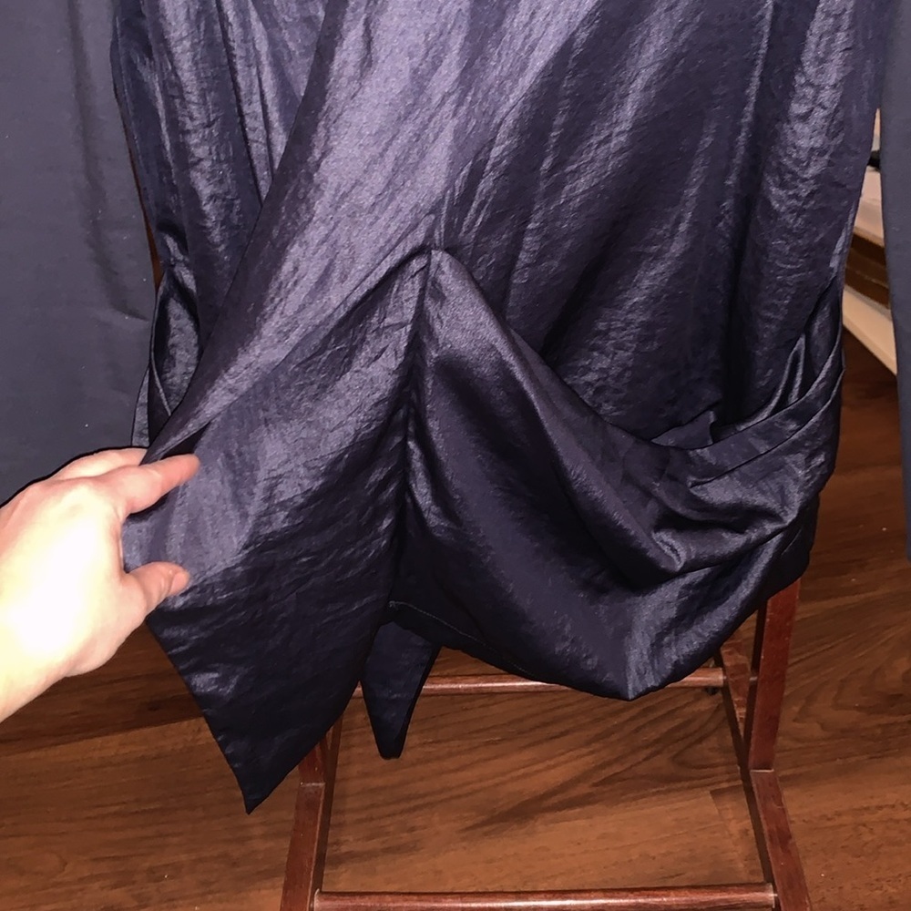 Vivienne Tam Navy Blue Shiny Two-Tone Draped Waterfall Blazer Jacket Cardigan L - Picture 10 of 10